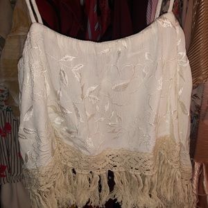 Boho Floral White & Tan Crop Top